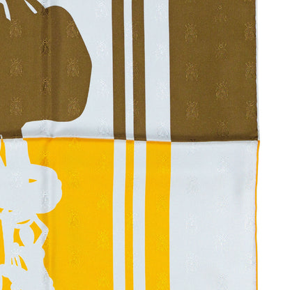 Hermes Scarf Bride De Gala Quadri Tattoo Jacquard Yellow White brown - NWCT RARE - 2404281434