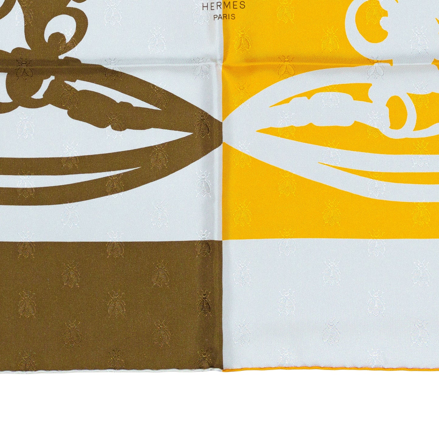 Hermes Scarf Bride De Gala Quadri Tattoo Jacquard Yellow White brown - NWCT RARE - 2404281434