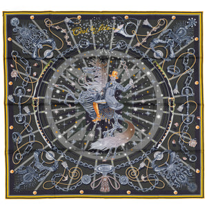 Hermes Scarf 90 C’est la Fête – Kaki – Anthracite – Gris – Double Face – NWSTS - 2508161537