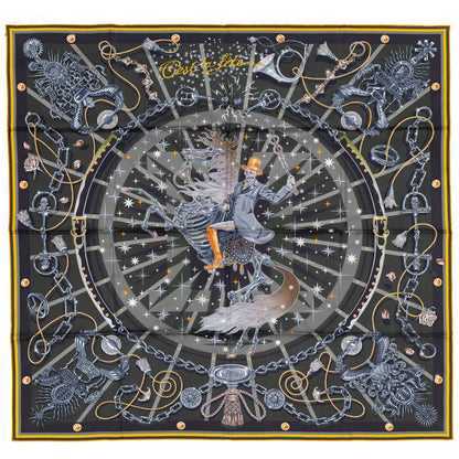 Hermes Scarf 90 C’est la Fête – Kaki – Anthracite – Gris – Double Face – NWSTS - 2508161537