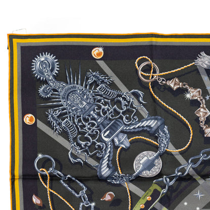 Hermes Scarf 90 C’est la Fête – Kaki – Anthracite – Gris – Double Face – NWSTS - 2508161537