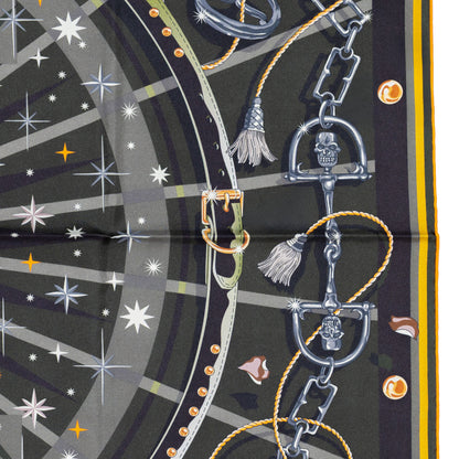 Hermes Scarf 90 C’est la Fête – Kaki – Anthracite – Gris – Double Face – NWSTS - 2508161537