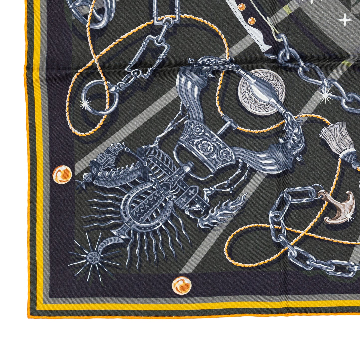 Hermes Scarf 90 C’est la Fête – Kaki – Anthracite – Gris – Double Face – NWSTS - 2508161537
