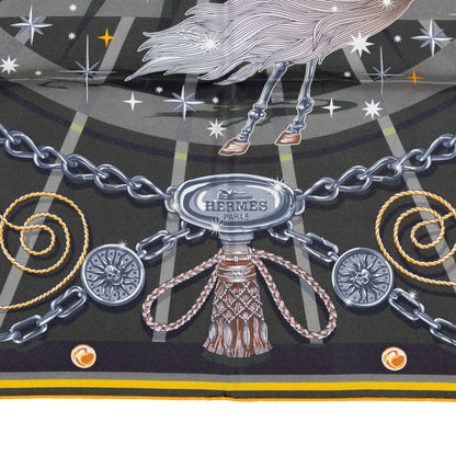 Hermes Scarf 90 C’est la Fête – Kaki – Anthracite – Gris – Double Face – NWSTS - 2508161537