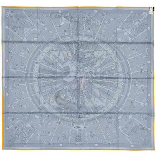 Hermes Scarf 90 C’est la Fête – Kaki – Anthracite – Gris – Double Face – NWSTS - 2508161537