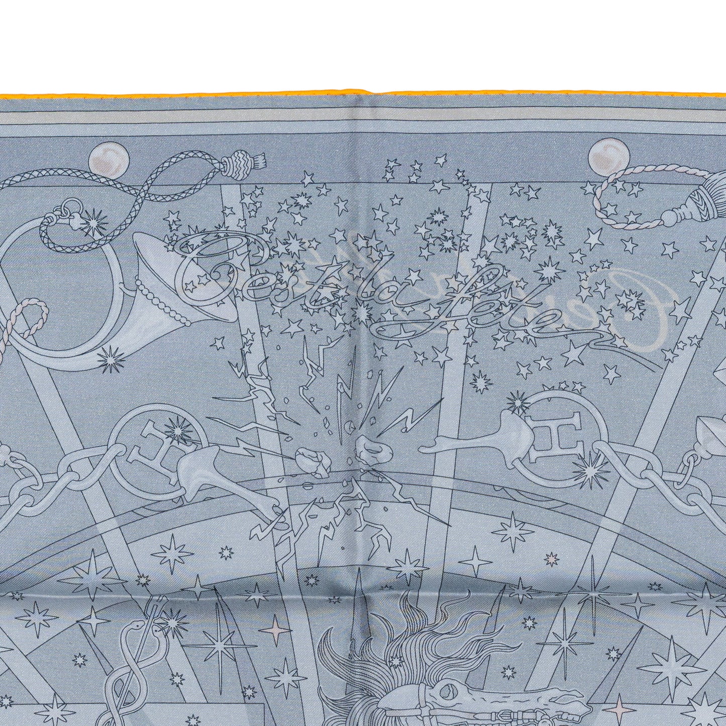 Hermes Scarf 90 C’est la Fête – Kaki – Anthracite – Gris – Double Face – NWSTS - 2508161537