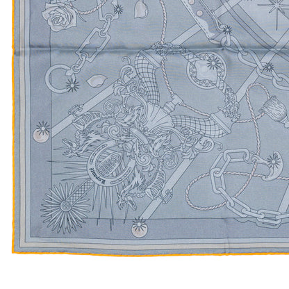 Hermes Scarf 90 C’est la Fête – Kaki – Anthracite – Gris – Double Face – NWSTS - 2508161537