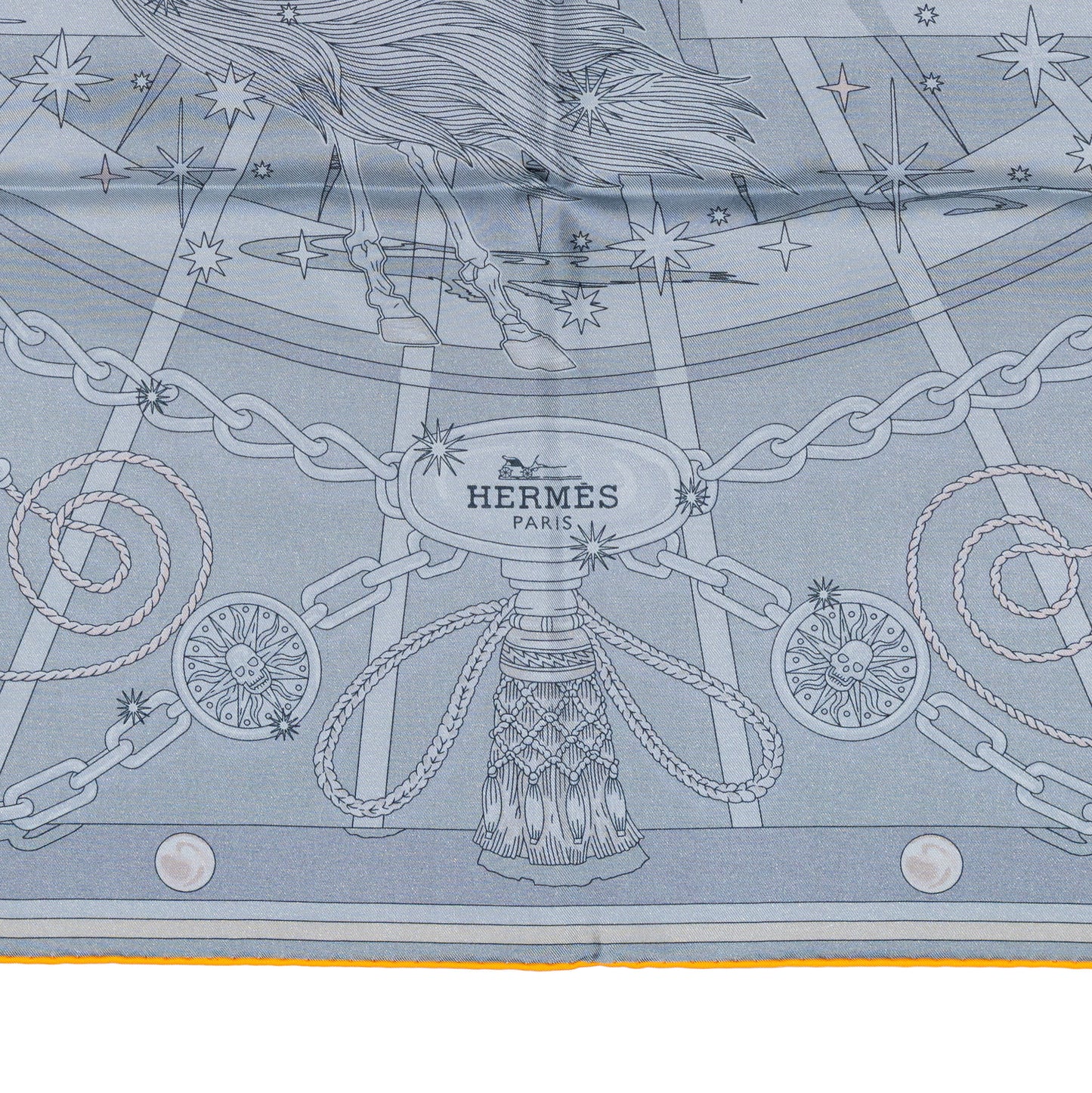 Hermes Scarf 90 C’est la Fête – Kaki – Anthracite – Gris – Double Face – NWSTS - 2508161537