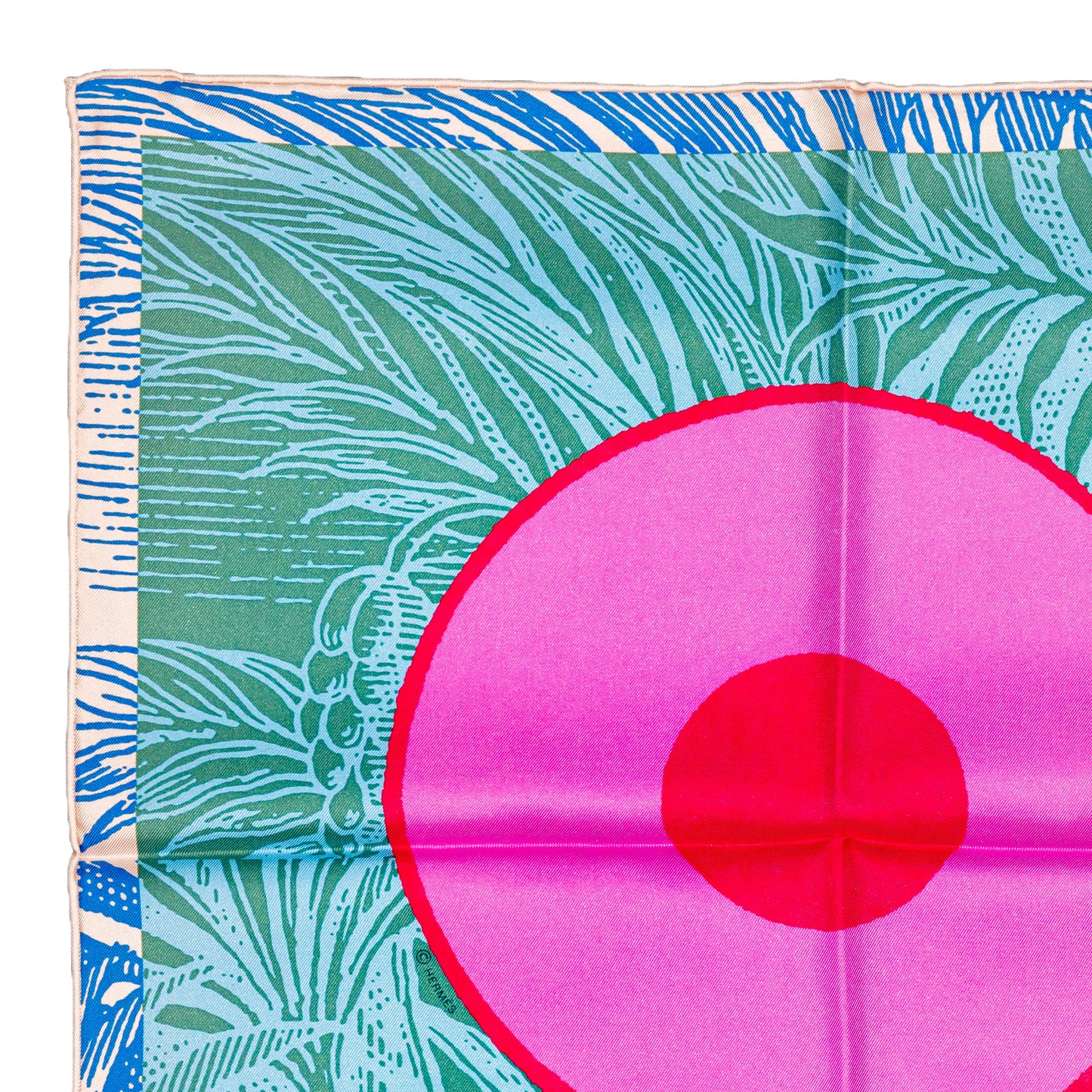 Hermes Scarf 90 Cavalier En Formes - Rose Vif Bleu Vert - NWST - 2601291217