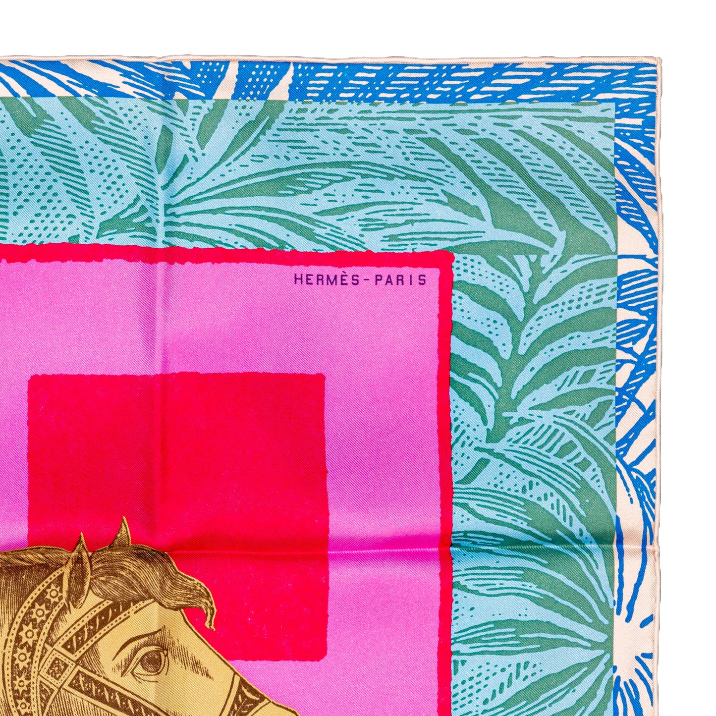 Hermes Scarf 90 Cavalier En Formes - Rose Vif Bleu Vert - NWST - 2601291217