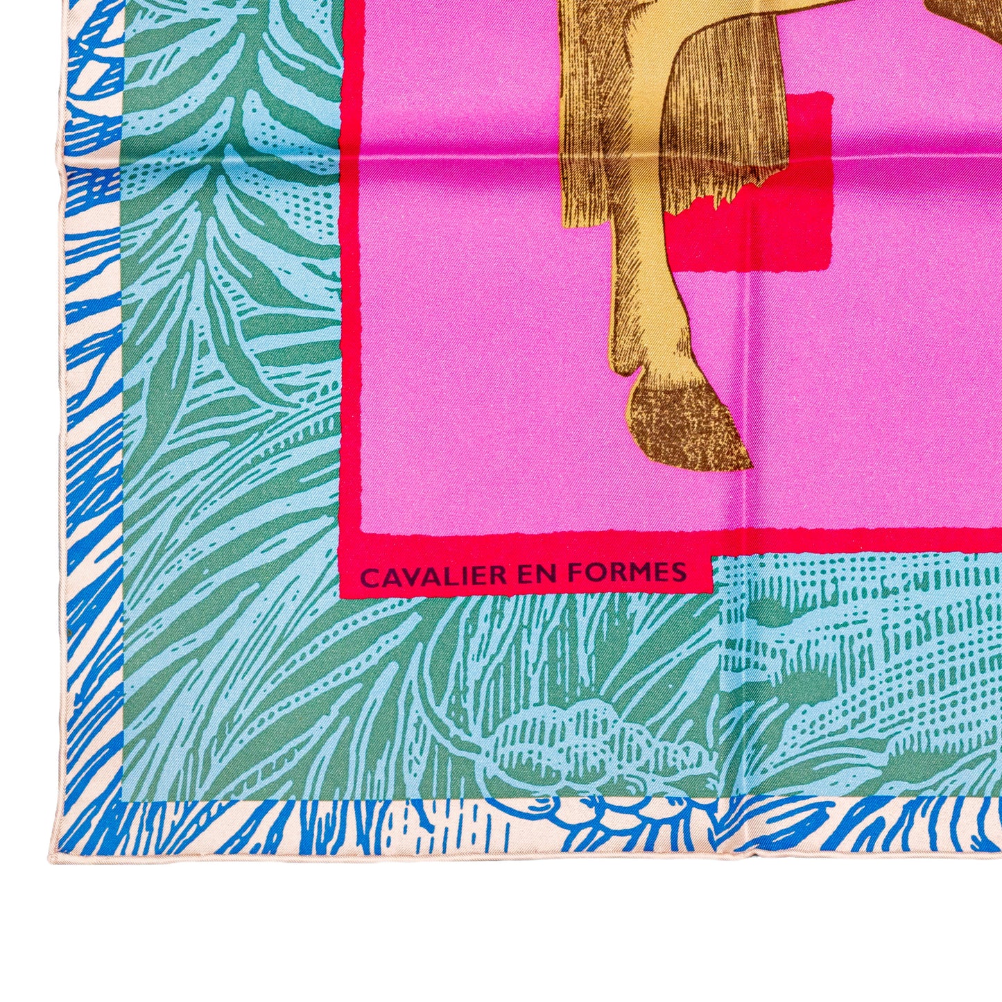 Hermes Scarf 90 Cavalier En Formes - Rose Vif Bleu Vert - NWST - 2601291217