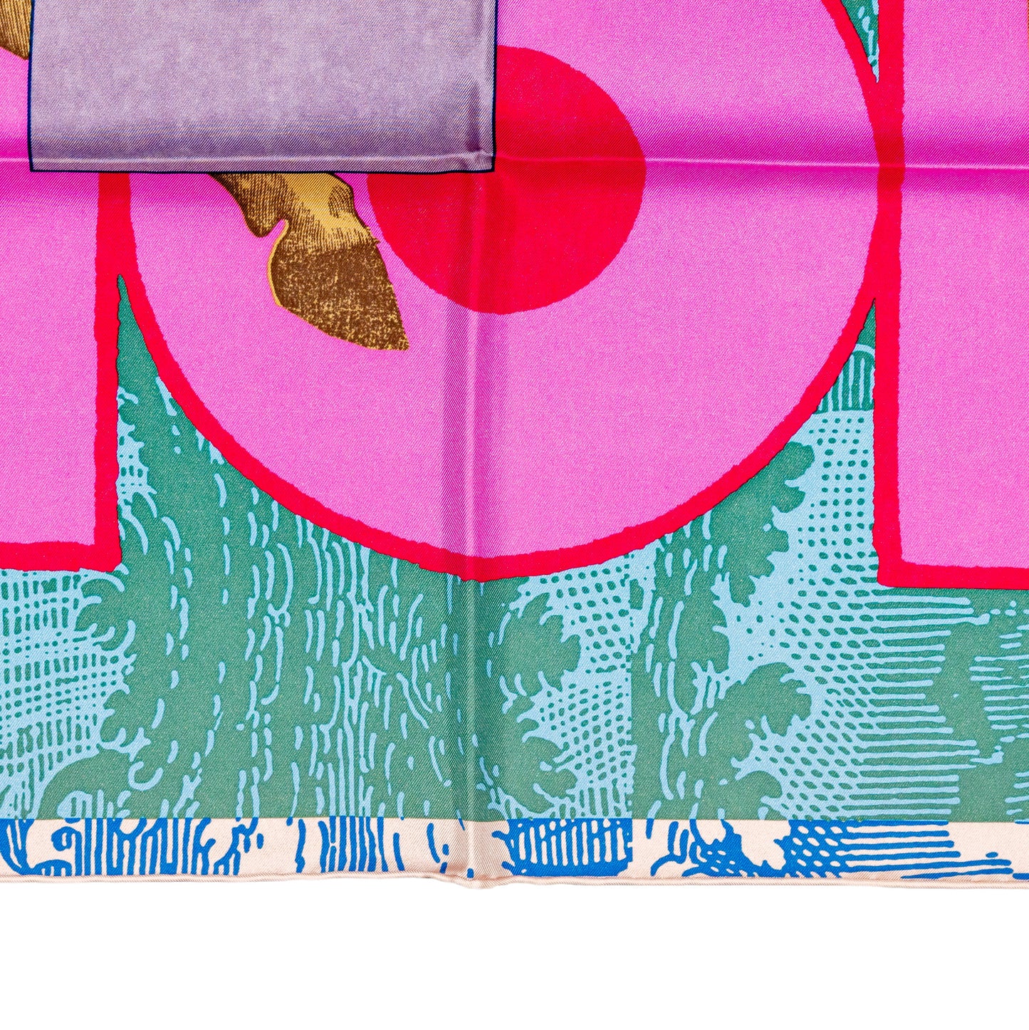 Hermes Scarf 90 Cavalier En Formes - Rose Vif Bleu Vert - NWST - 2601291217