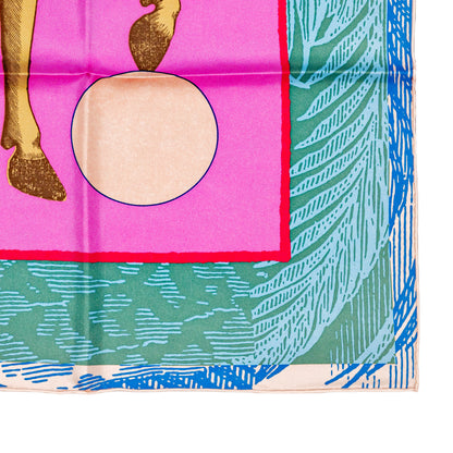 Hermes Scarf 90 Cavalier En Formes - Rose Vif Bleu Vert - NWST - 2601291217