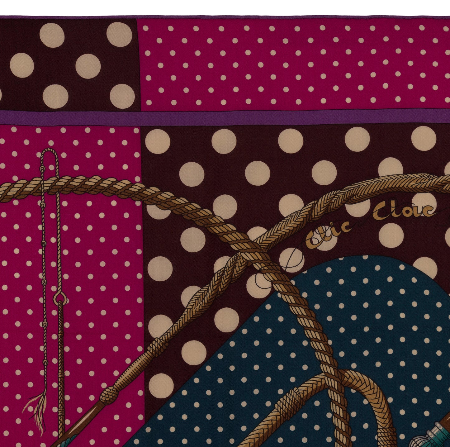 Hermès Shawl Clic Clac a Pois - CS140 - Ardoise Aubergine Fuchsia - NWSTS - 1703011404