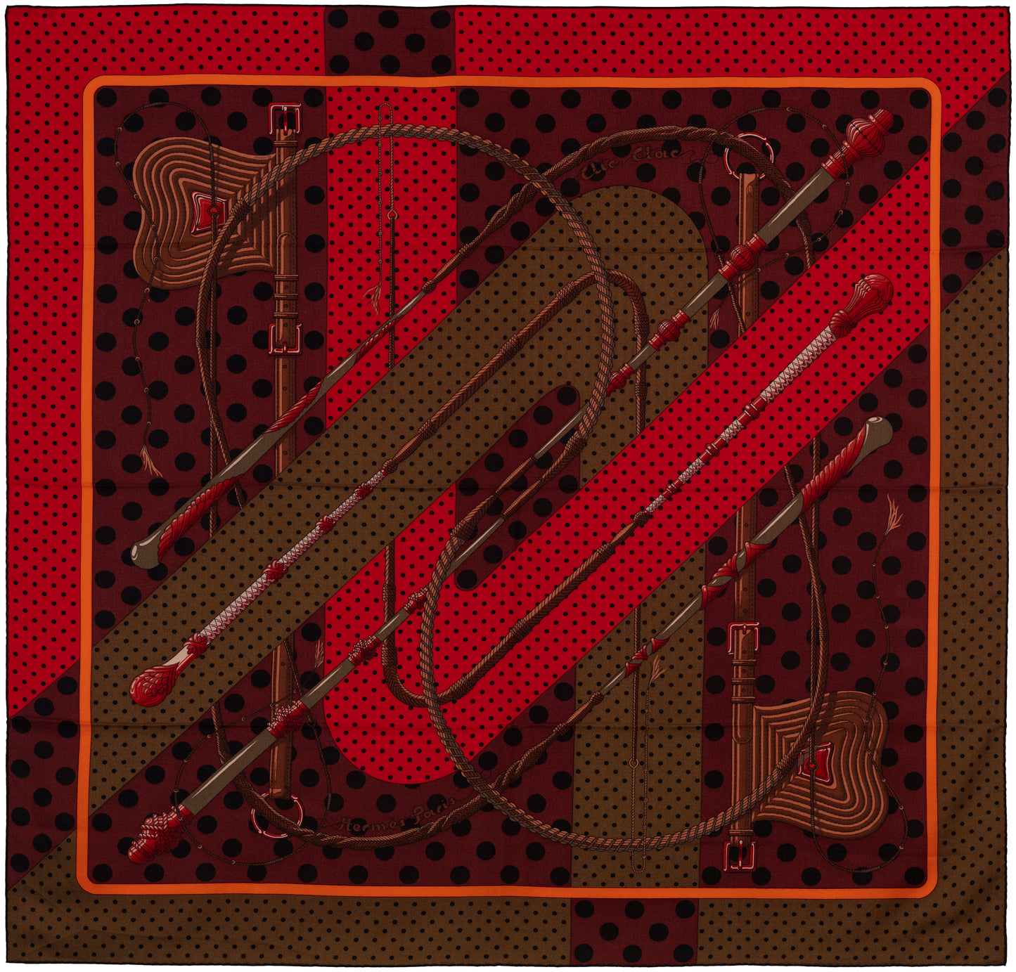 Hermes Shawl Clic Clac A Pois - CS140 - Kaki Rouge Acajou - NEW