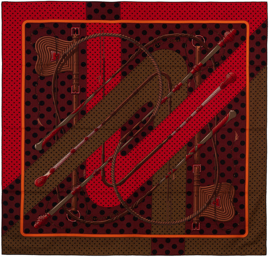Hermes Shawl Clic Clac A Pois - CS140 - Kaki Rouge Acajou - NEW