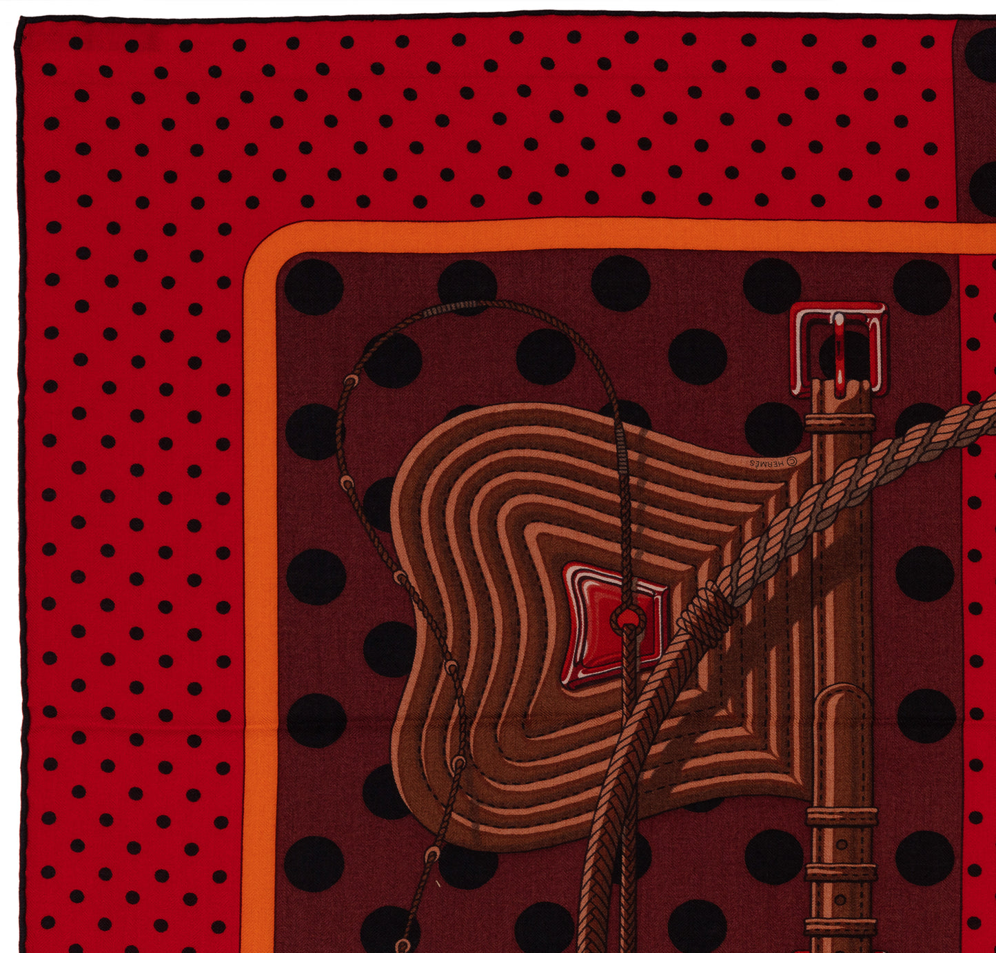 Hermes Shawl Clic Clac A Pois - CS140 - Kaki Rouge Acajou - NEW