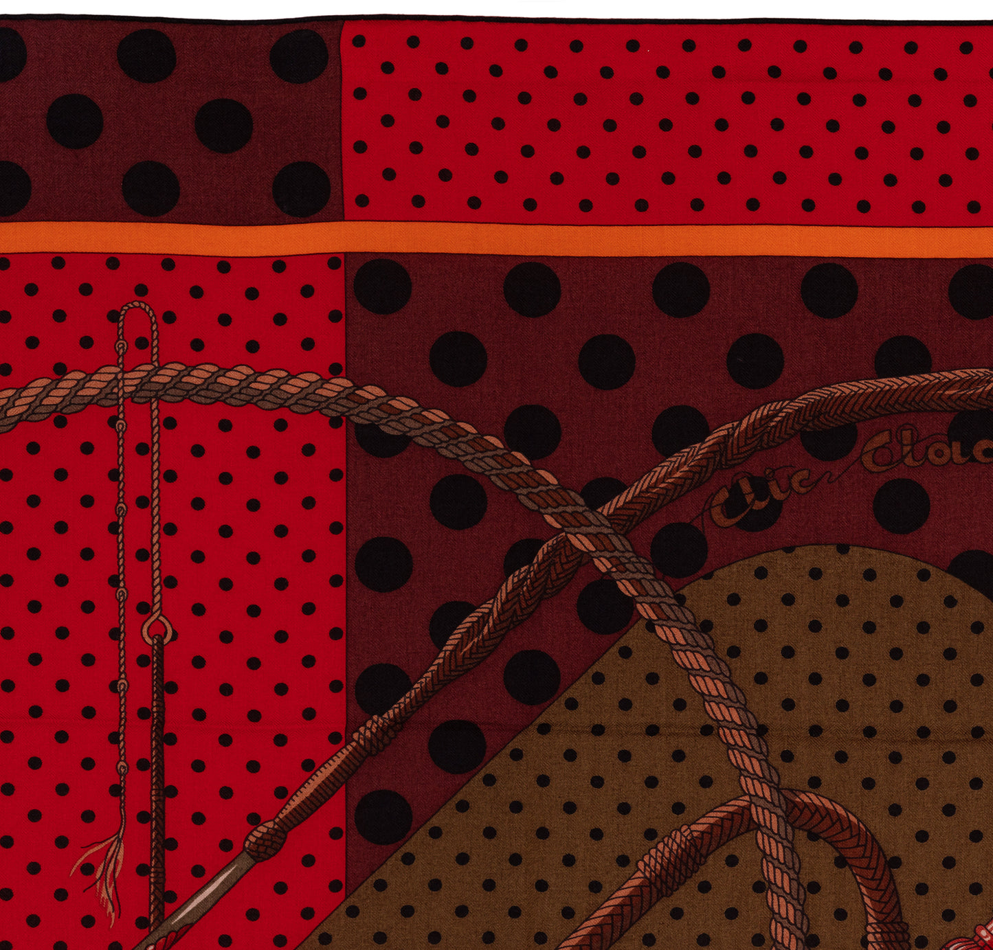 Hermes Shawl Clic Clac A Pois - CS140 - Kaki Rouge Acajou - NEW