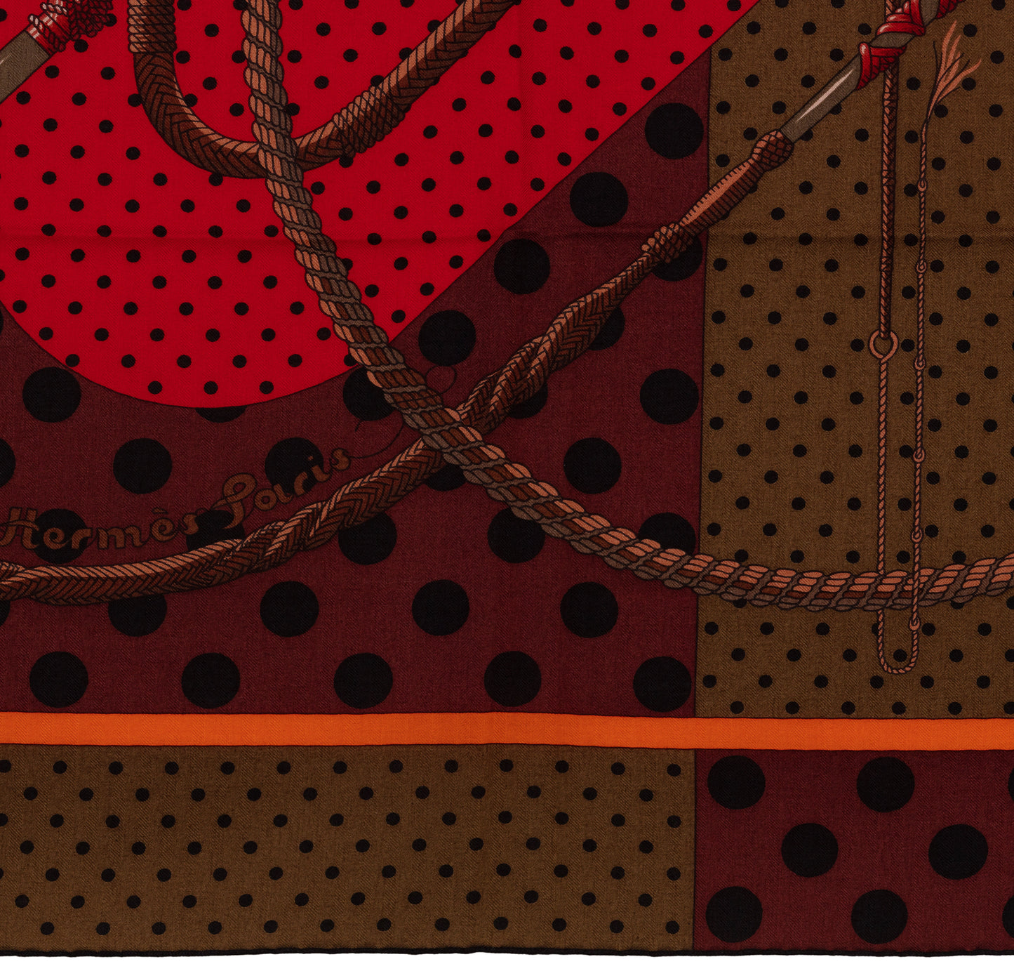 Hermes Shawl Clic Clac A Pois - CS140 - Kaki Rouge Acajou - NEW