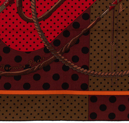 Hermes Shawl Clic Clac A Pois - CS140 - Kaki Rouge Acajou - NEW