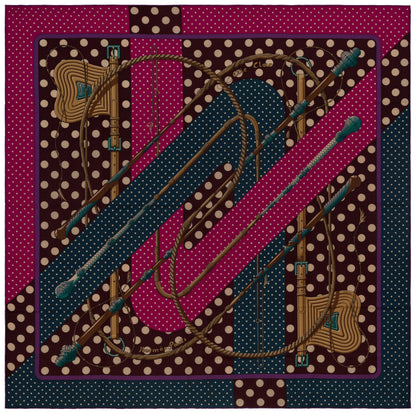 Hermès Shawl Clic Clac a Pois - CS140 - Ardoise Aubergine Fuchsia - NWSTS - 1703011404