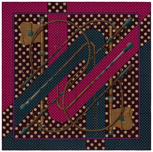 Hermès Shawl Clic Clac a Pois - CS140 - Ardoise Aubergine Fuchsia - NWSTS - 1703011404