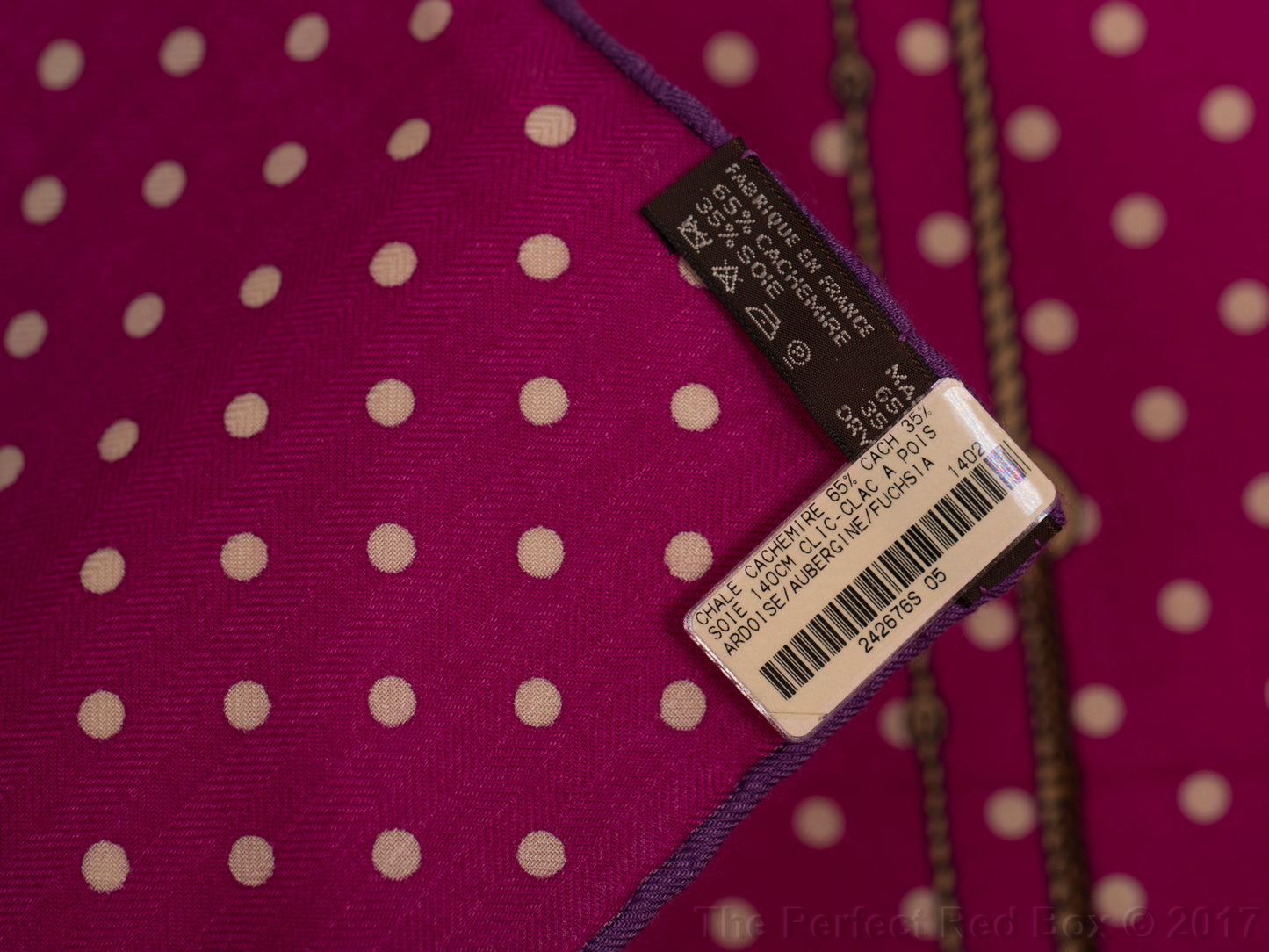 Hermès Shawl Clic Clac a Pois - CS140 - Ardoise Aubergine Fuchsia - NWSTS - 1703011404