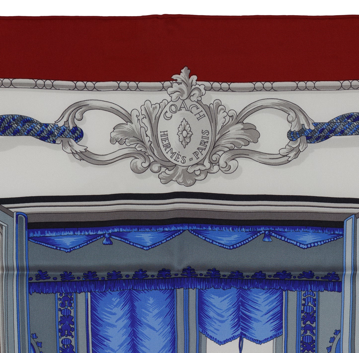 Hermes Silk Scarf 70cm - Coach – Dark Red White Ultramarine Blue – NWCTS – 1411290148