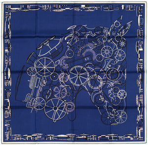 Hermes Scarf Complication Equestre - Marine Parme Blanc New Store Tag
