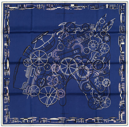 Hermes Scarf Complication Equestre - Marine Parme Blanc New Store Tag