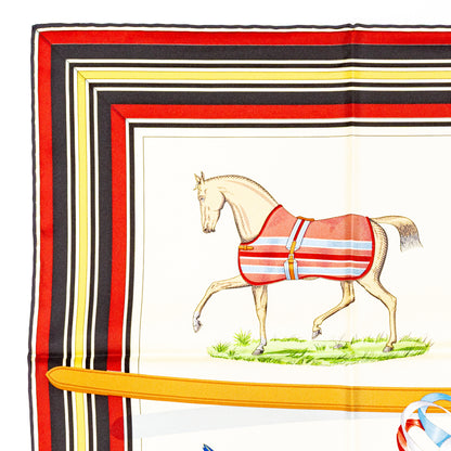 Hermes Scarf 90 Couvertures et Tenues de Jour - Creme Rouge Bleu - NWST - 2601291059