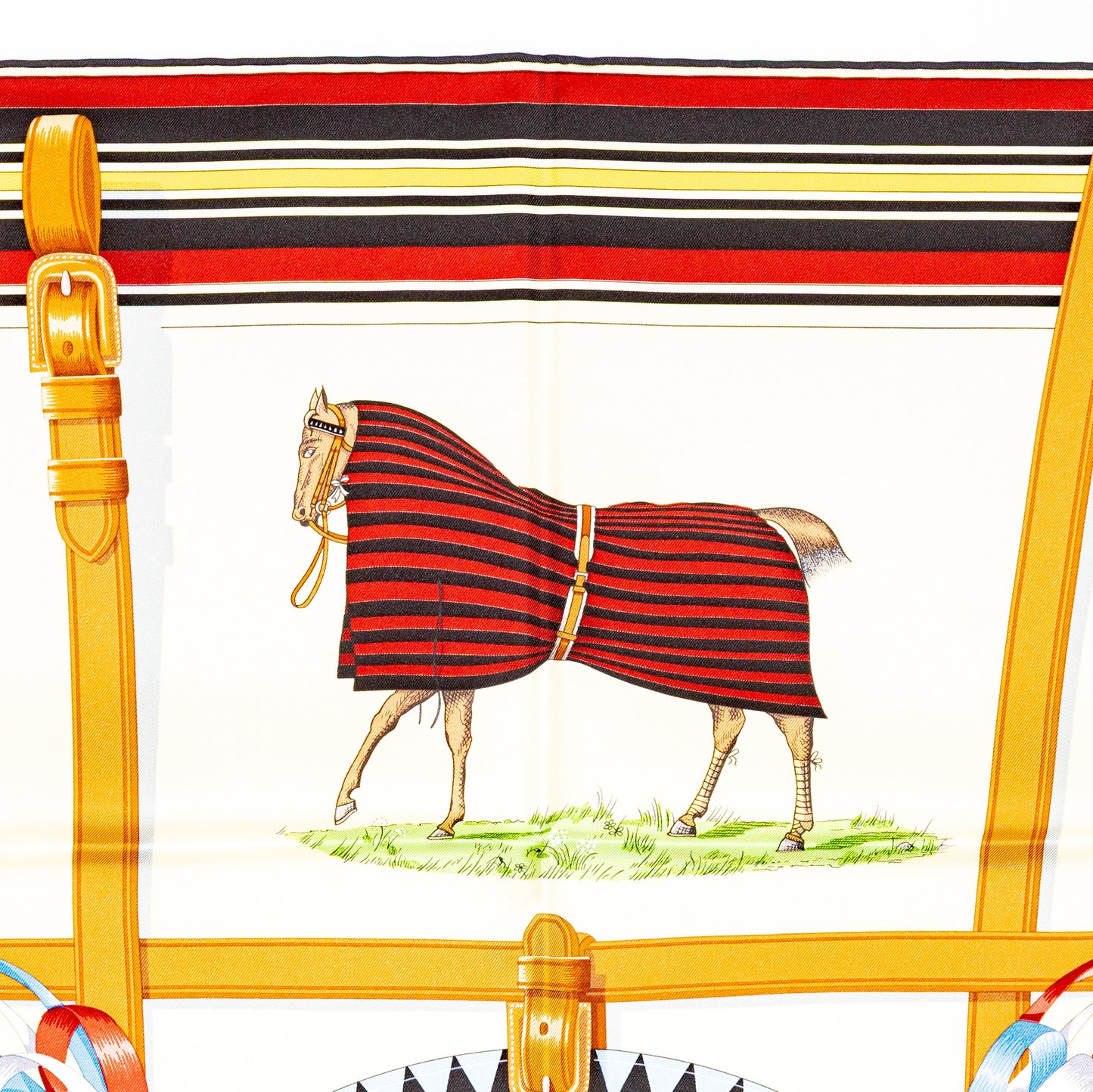 Hermes Scarf 90 Couvertures et Tenues de Jour - Creme Rouge Bleu - NWST - 2601291059