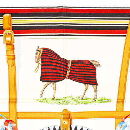 Hermes Scarf 90 Couvertures et Tenues de Jour - Creme Rouge Bleu - NWST - 2601291059