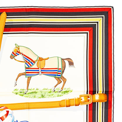 Hermes Scarf 90 Couvertures et Tenues de Jour - Creme Rouge Bleu - NWST - 2601291059