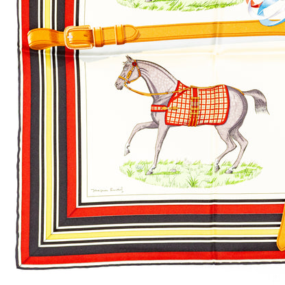 Hermes Scarf 90 Couvertures et Tenues de Jour - Creme Rouge Bleu - NWST - 2601291059