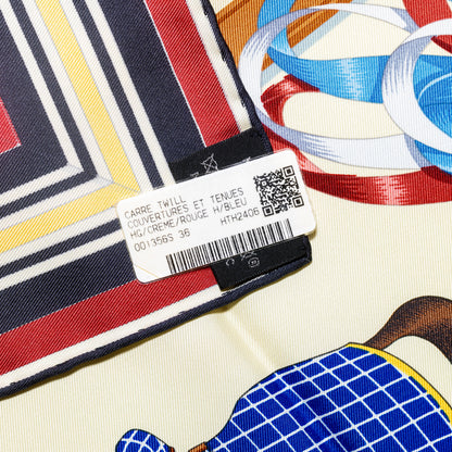 Hermes Scarf 90 Couvertures et Tenues de Jour - Creme Rouge Bleu - NWST - 2601291059