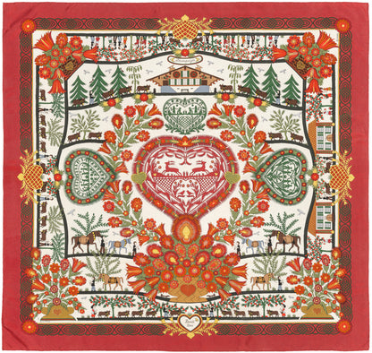 Hermes Silk Scarf Decoupages - Rouge Brique Vert Blanc Cassé - EXCWCT - 2606131622