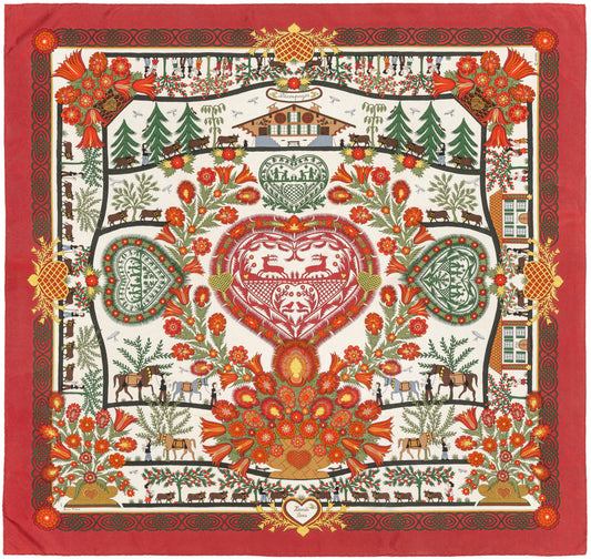 Hermes Silk Scarf Decoupages - Rouge Brique Vert Blanc Cassé - EXCWCT - 2606131622