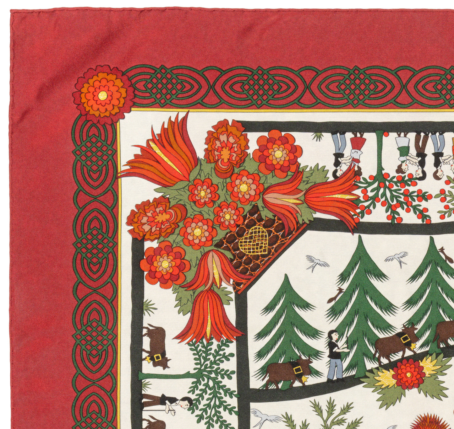 Hermes Silk Scarf Decoupages - Rouge Brique Vert Blanc Cassé - EXCWCT - 2606131622