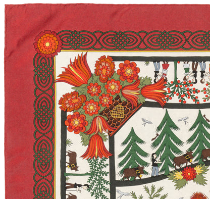 Hermes Silk Scarf Decoupages - Rouge Brique Vert Blanc Cassé - EXCWCT - 2606131622
