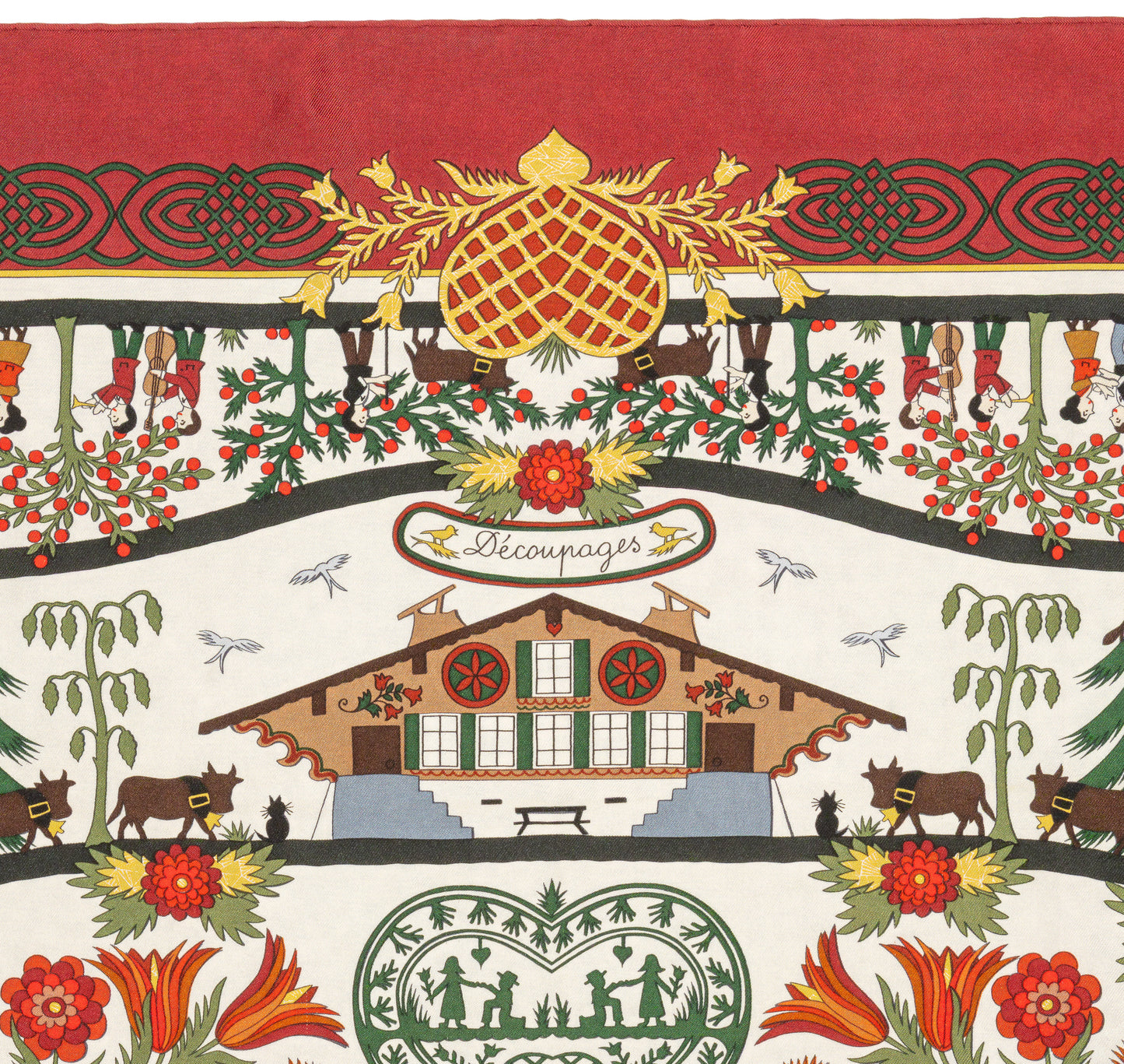 Hermes Silk Scarf Decoupages - Rouge Brique Vert Blanc Cassé - EXCWCT - 2606131622