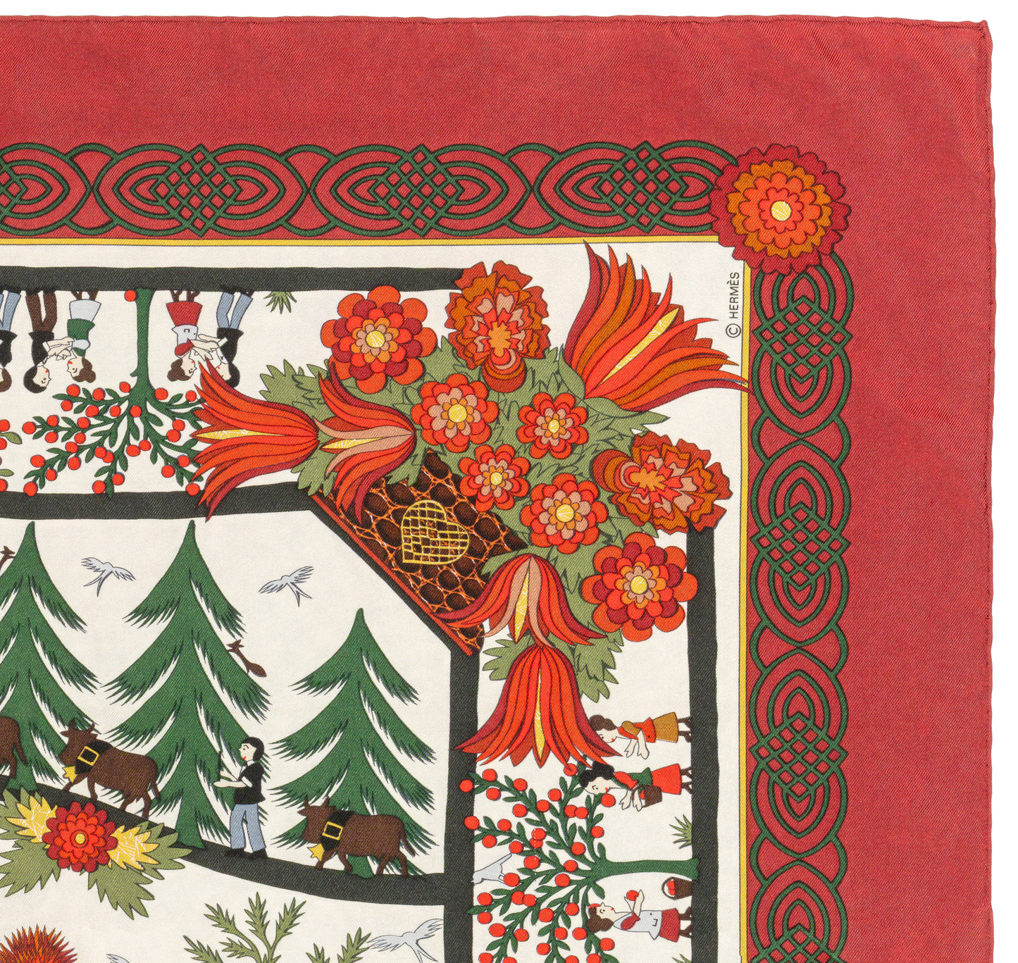 Hermes Silk Scarf Decoupages - Rouge Brique Vert Blanc Cassé - EXCWCT - 2606131622
