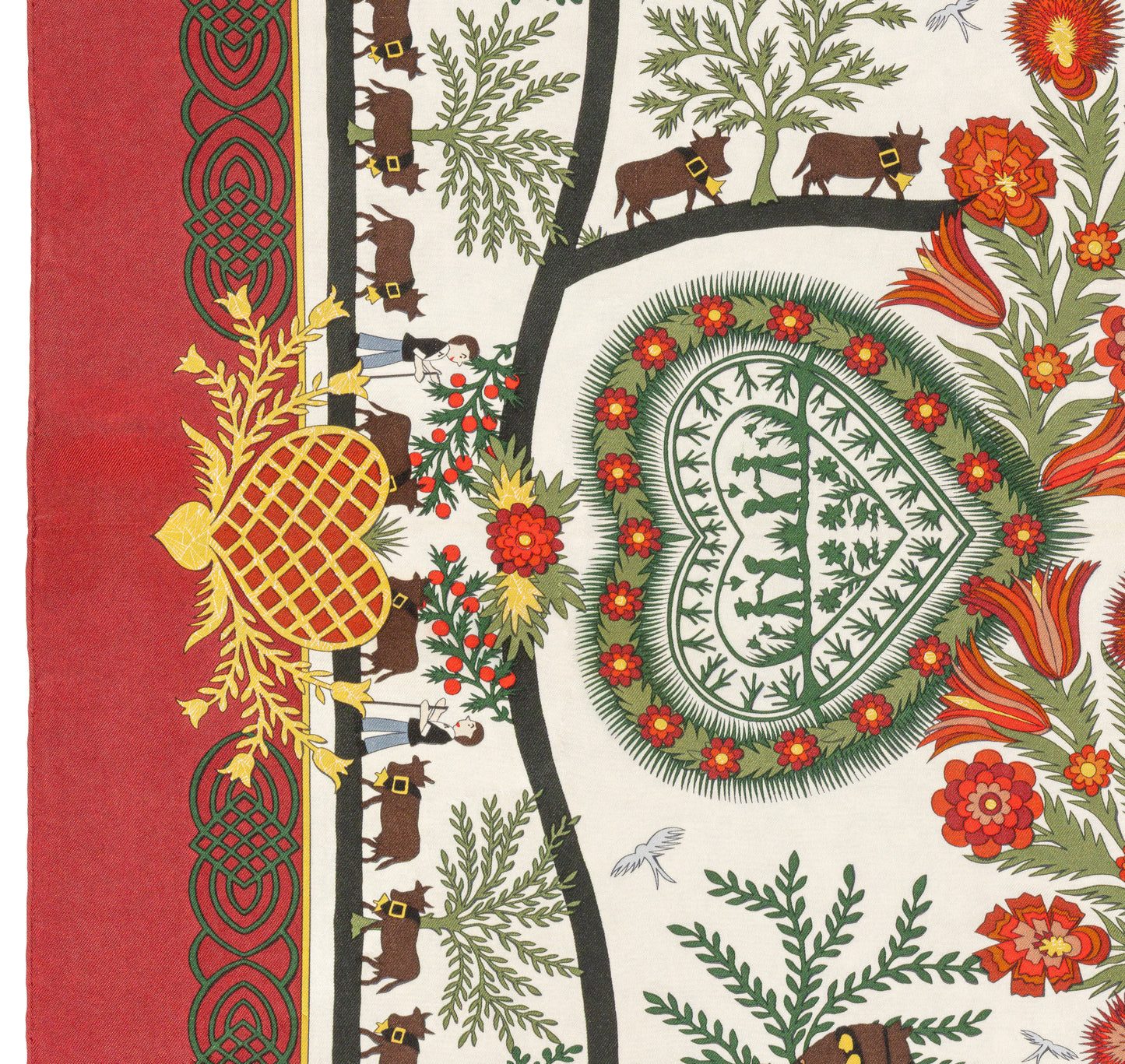 Hermes Silk Scarf Decoupages - Rouge Brique Vert Blanc Cassé - EXCWCT - 2606131622