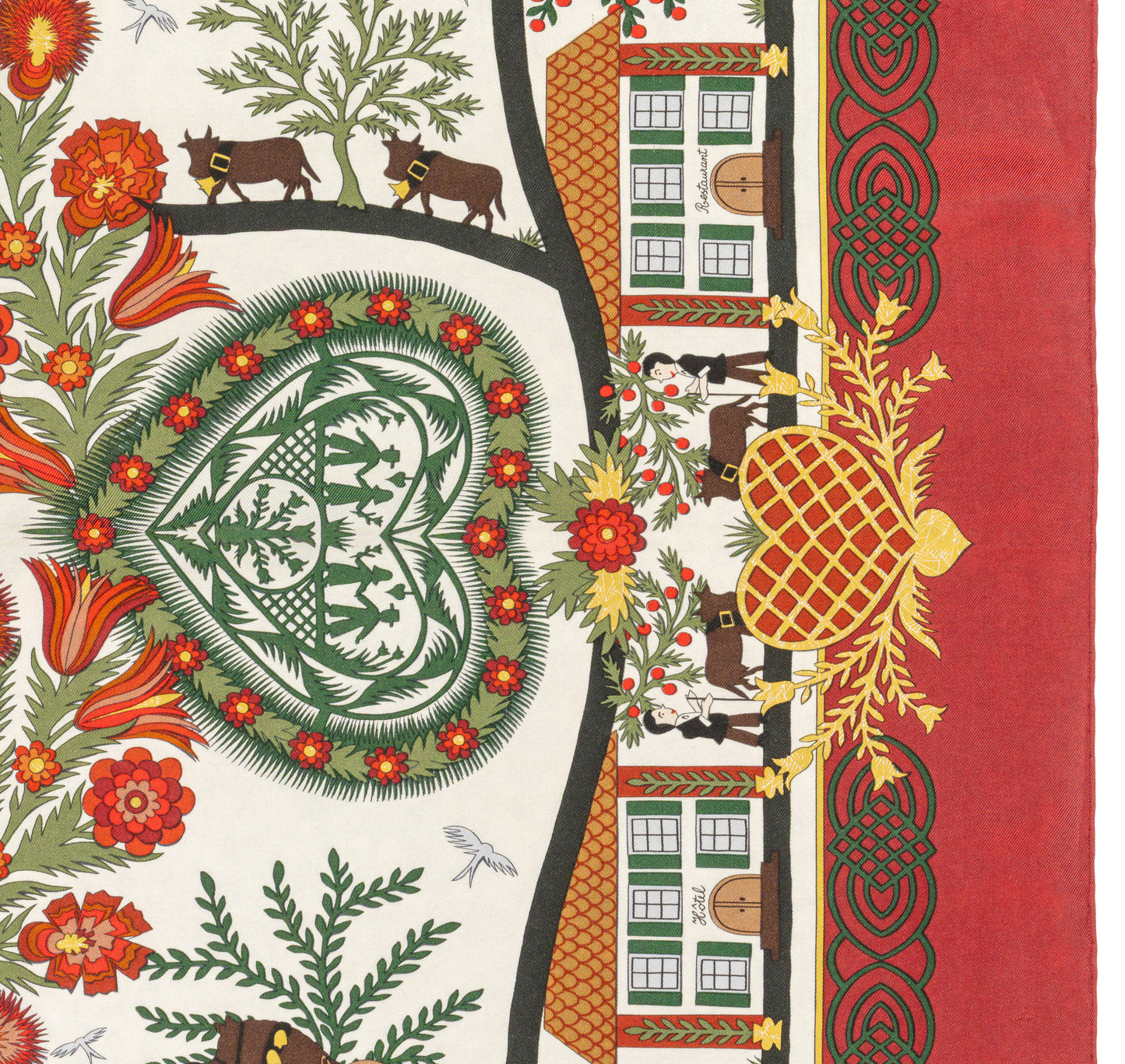 Hermes Silk Scarf Decoupages - Rouge Brique Vert Blanc Cassé - EXCWCT - 2606131622