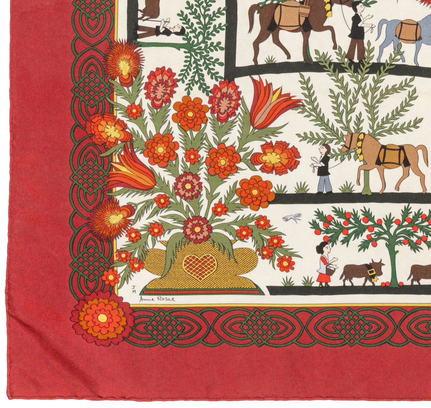 Hermes Silk Scarf Decoupages - Rouge Brique Vert Blanc Cassé - EXCWCT - 2606131622