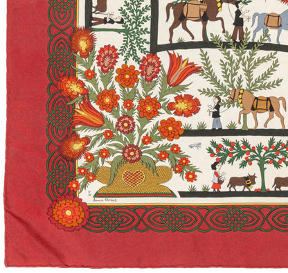 Hermes Silk Scarf Decoupages - Rouge Brique Vert Blanc Cassé - EXCWCT - 2606131622