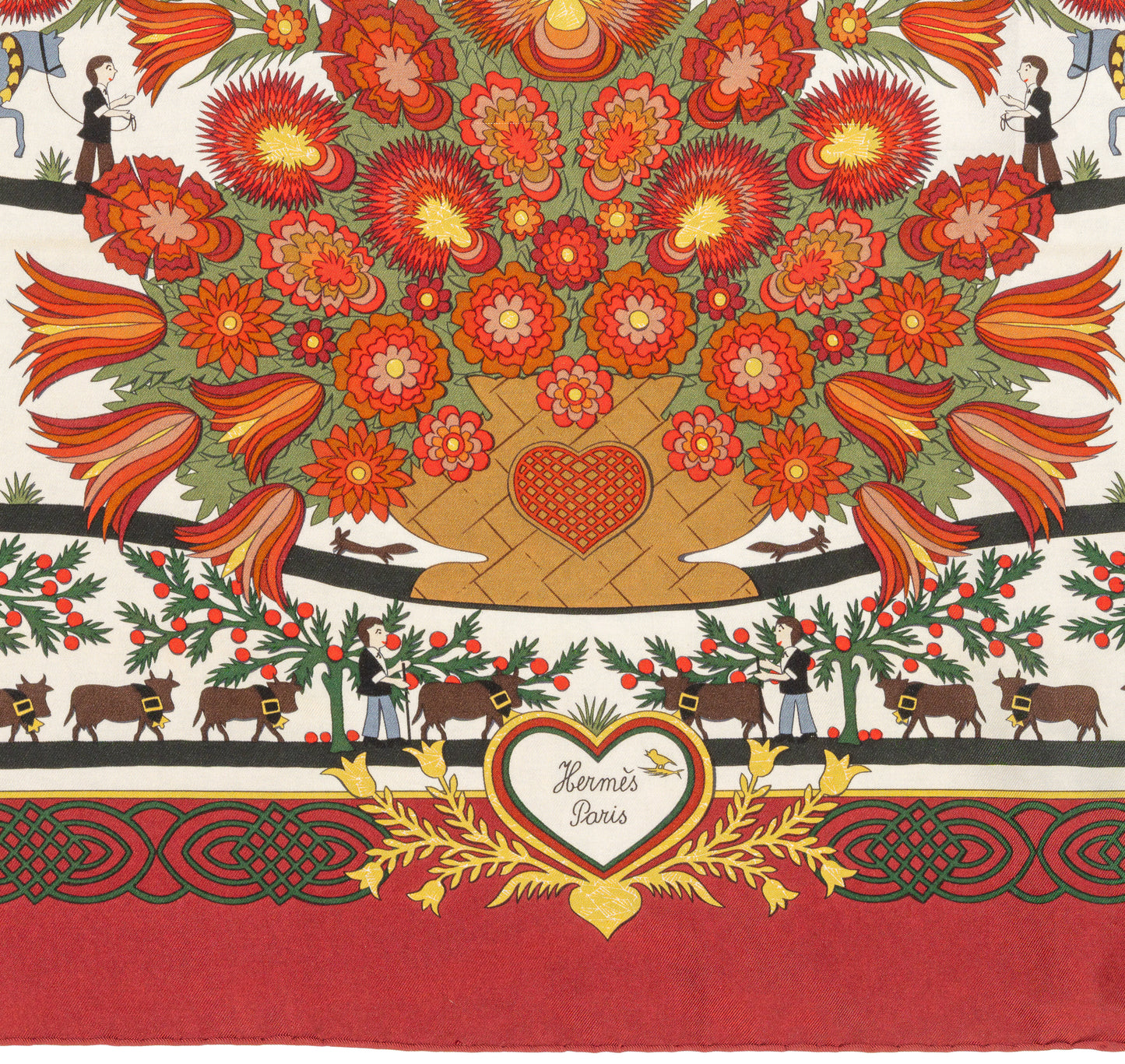 Hermes Silk Scarf Decoupages - Rouge Brique Vert Blanc Cassé - EXCWCT - 2606131622