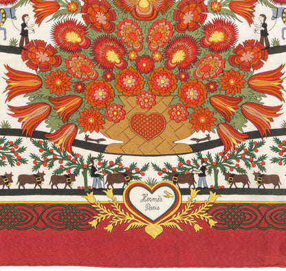 Hermes Silk Scarf Decoupages - Rouge Brique Vert Blanc Cassé - EXCWCT - 2606131622