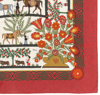 Hermes Silk Scarf Decoupages - Rouge Brique Vert Blanc Cassé - EXCWCT - 2606131622
