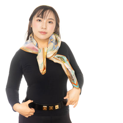 Hermes Silk Scarf Della Cavalleria Double Face - Beige Doré Vert Multicolore - NWST - 2604131729